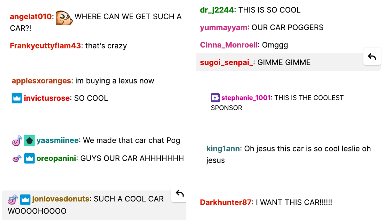 Chat reactions to Lexus campaign