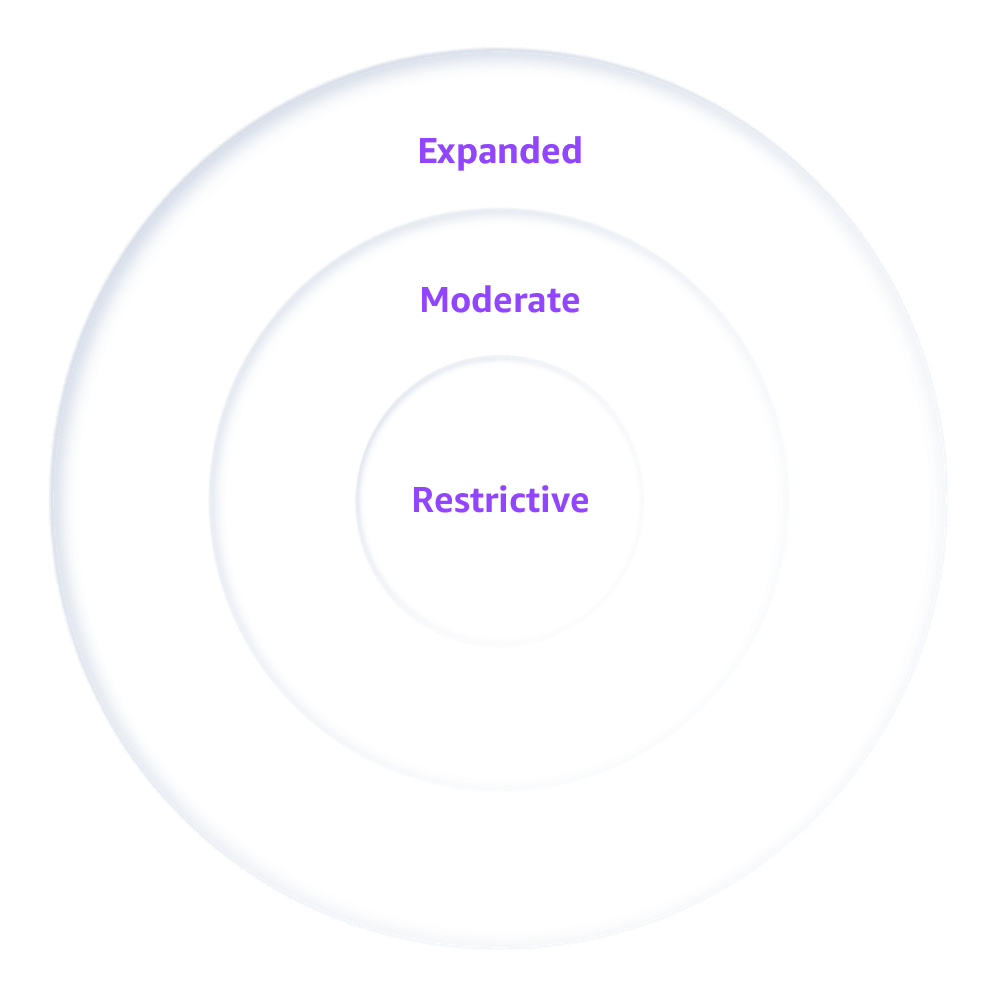 Three tiers of brand safe options in content controls: restrictive, moderate, and expanded